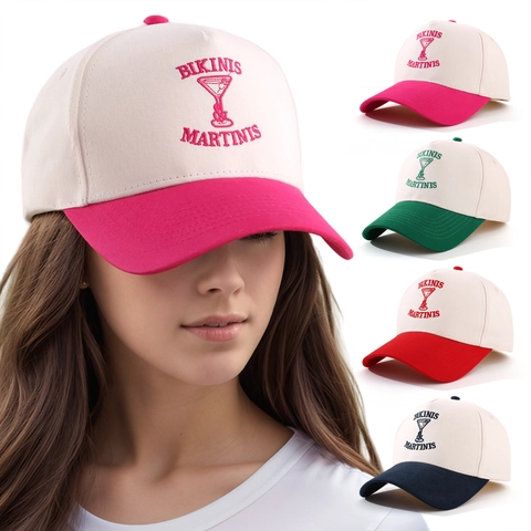 Gorra De Béisbol Retro Americana Color Contraste Bordado Bikinis Martinis Sombrero De Sol Para Hombre Y Mujer
