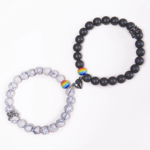 Magnetische Armbanden Voor Koppels Natuursteen Wit Turkoois Matte Kralen Kroonbedel Hartsluiting Sieraden Voor Geliefden