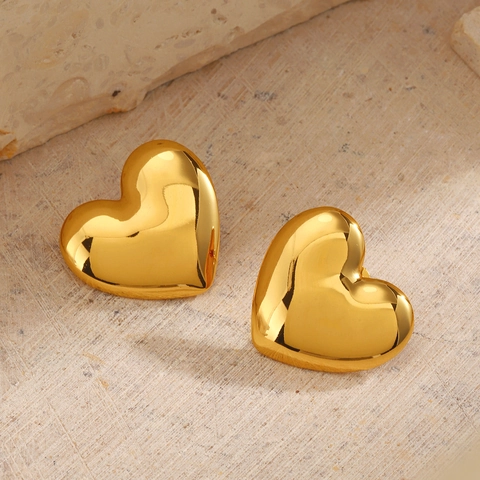 Pendientes De Corazón Acero Inoxidable Pulido Chapado En Oro Moda Minimalista Hip Hop Joyería Para Mujer