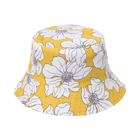 Floral Print Bucket Hat Polyester Reversible Sun Protection Women Summer Beach Outdoor Chic Sunshade