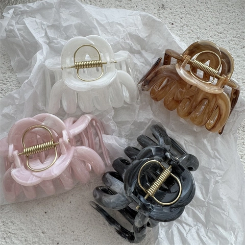 Large Hair Claw Clip Elegant Ink Pattern Marble Thickened PC Plastic Strong Hold Shark Clip For Women Girls