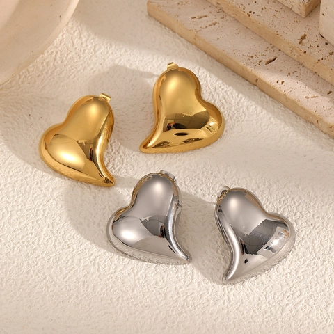 Boucles D'oreilles Cœur Bombé Acier Inoxydable Plaqué Or 18K Poli Miroir Géométrique Bijoux Fantaisie Femme