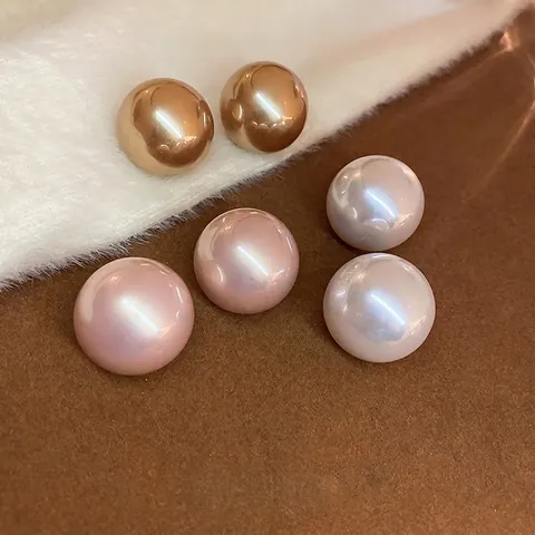 Oversized Round Ball Stud Earrings With Silver Earring Post Alloy Faux Shell Artificial Pearl Minimalist Fashion For Women