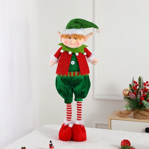 Christmas Elf Dolls Plush Extendable Legs Decoration For Home Tabletop Party Ornaments Prince Princess Style Red Green