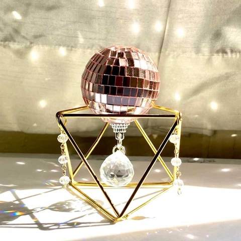Ornamenti Palla Disco Specchio Mosaico Vetro Riflettente Suncatcher Cornice Metallo Geometrica Decorazione Casa Festa Matrimonio Pendente