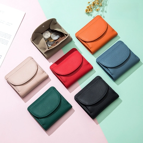 Portafoglio Piccolo Donna Vera Pelle Mucca Blocco RFID Sottile Mini Bifold Porta Carte Portamonete Motivo Litchi
