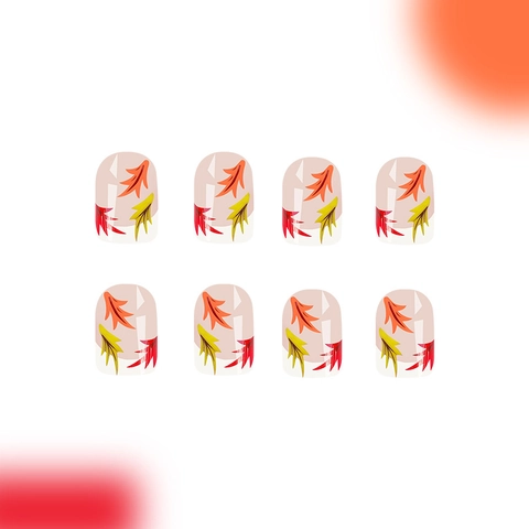 Short Square Press On Nails Autumn Maple Leaf French Tip Glossy Artificial Fake Nails ABS DIY Manicure For Women