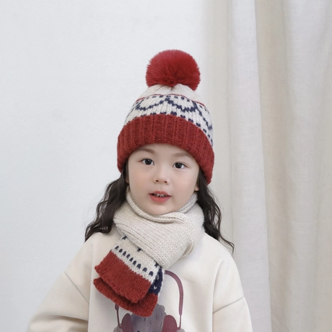 Cappello E Sciarpa In Maglia Per Bambini Inverno Caldo Acrilico Pompon Beanie Scaldacollo Per Bambini Ragazze