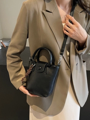 Borsa A Secchiello In Pelle PU Vintage Per Donna Borsa A Tracolla Piccola Retrò Con Ciondolo A Nodo Intrecciato E Chiusura Magnetica