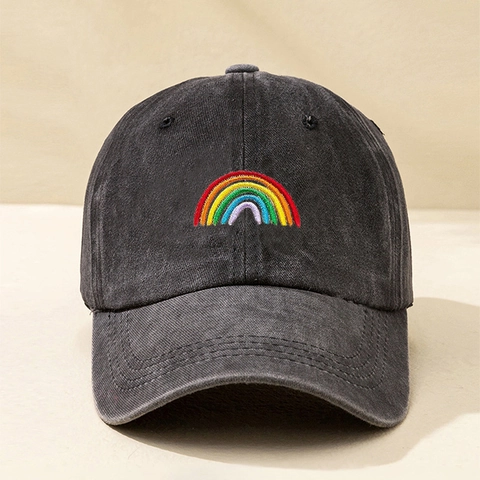 Gewaschene Baumwolle Baseballkappe Regenbogen Stickerei Atmungsaktiv Verstellbar Outdoor Lässig Retro Sonnenschutzhut Unisex