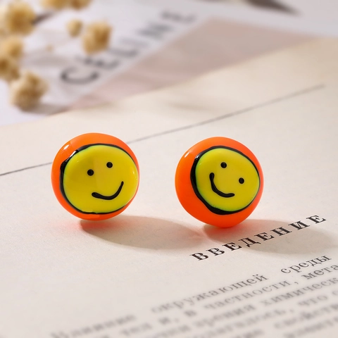 Glimlach Gezicht Oorknopjes Verguld Koper Kleurrijk Emaille Rond Gepersonaliseerde Minimalistische Mode Sieraden Dames
