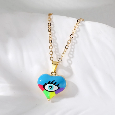 Collar Con Colgante De Corazón De Ojo Turco Cobre Esmalte Colorido Joyería Étnica Vintage Para Mujeres