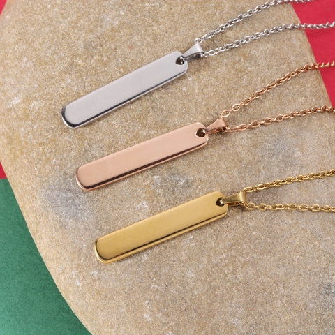 Vertical Bar Pendant Necklace Stainless Steel Mirror Polished Minimalist 3D Strip Jewelry For Men Women Couples