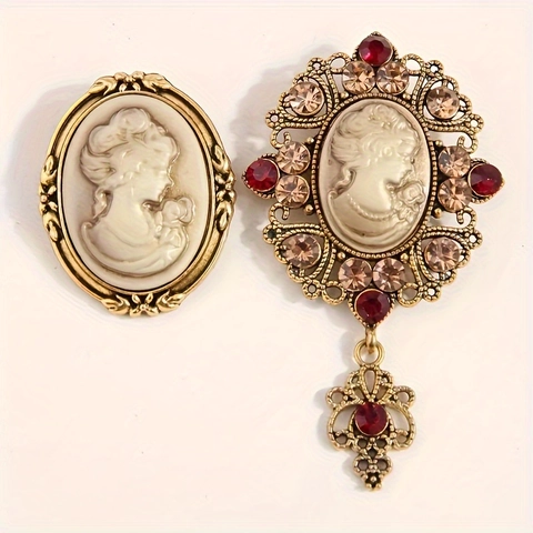 Broche De Cameo Barroco Vintage Aleación Resina Diamante De Imitación Estilo Oro Antiguo Para Mujer