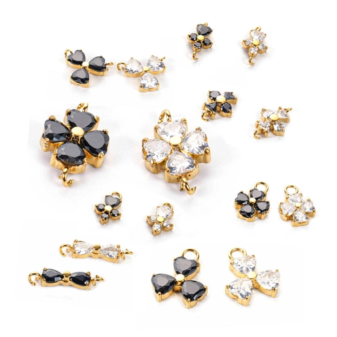 Pendente Connettore DIY In Acciaio Inossidabile Zircone Trifoglio Fiocco Fiore Croce Per Creazione Gioielli Oro Nero Bianco