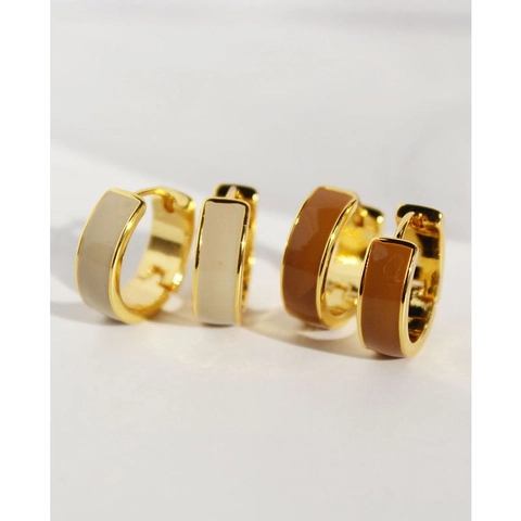 Minimalist Brass Gold Plated Enamel Hoop Earrings For Women Retro C-Shaped Drip Oil Small Geometric Jewelry
