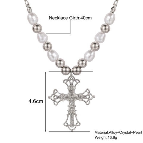 Collana Con Ciondolo A Croce Con Strass In Lega E Perla Artificiale Stile Barocco Vintage Goth Per Donna