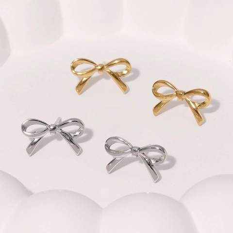 Minimalist Bowknot Stud Earrings Stainless Steel 18K Gold Plated Tiny Exquisite Ins Style Elegant Jewelry For Women