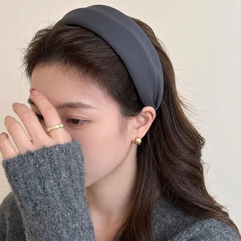 Vintage Padded Wide Headband Fabric High Crown Hair Hoop Elegant Solid Color Autumn Winter Accessories For Women