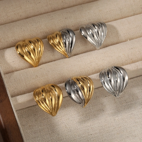 Herz Ohrstecker 316 Edelstahl Gerippt Texturiert Chunky Wasserdicht Hypoallergen Vintage Schmuck Für Frauen