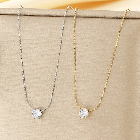 Collar Con Colgante De Circonita Solitaria Acero Inoxidable Engaste De Seis Garras Joyería De Moda Elegante Para Mujer