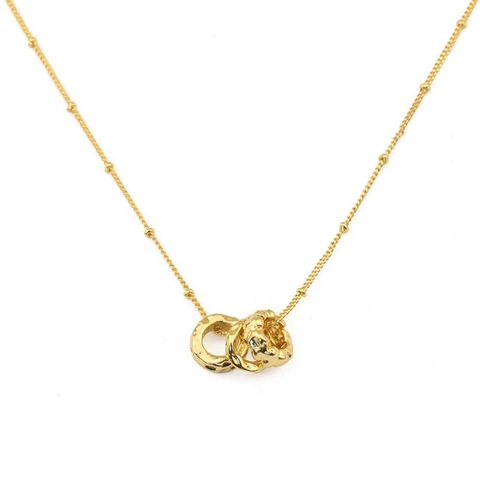 Retro Edelstahl Smaragdgrün Strass Anhänger Halskette Für Damen 18K Vergoldet Geometrische Ineinandergreifende Ring Kette