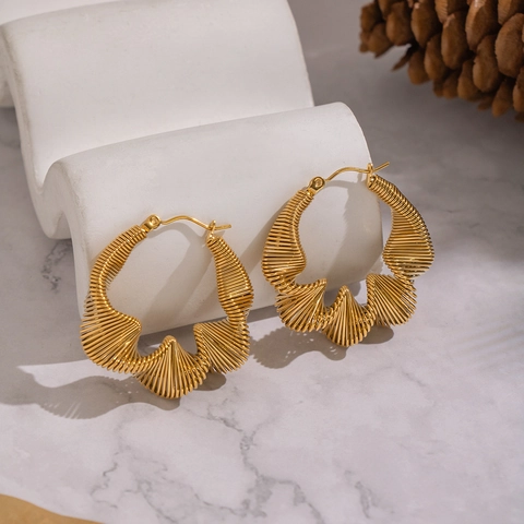 Irregular Geometric Huggie Hoop Earrings 18K Gold Plated Stainless Steel Spiral Swirl Design Waterproof Hypoallergenic Women