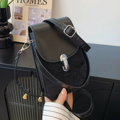 Women PU Leather Crossbody Bag Fashion Vertical Phone Pouch With Metal Lock Solid Color Simple Shoulder Handbag