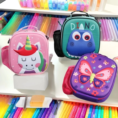 3D Cartoon Insulated Lunch Bag Kids EVA Oxford Cloth Thermal Cooler Handbag School Picnic Portable Waterproof