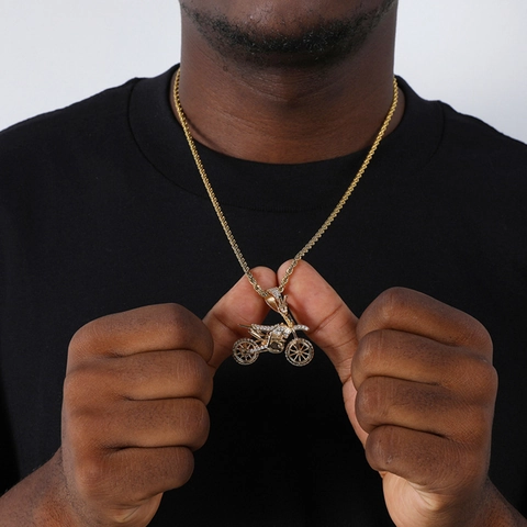 Collana Con Pendente Moto Placcata Oro Con Strass Hip Hop Gioielli Di Moda Per Uomo
