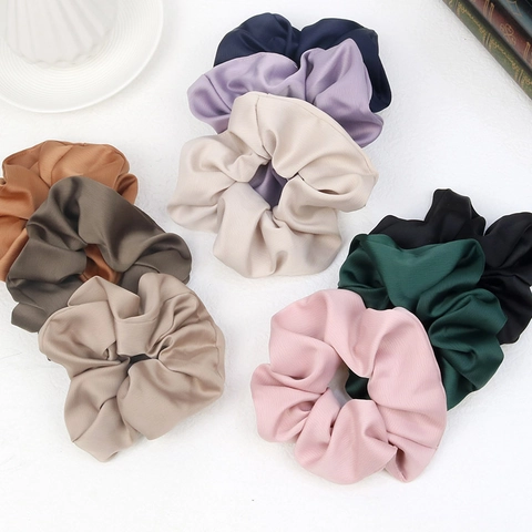 Elegant French Style Large Satin Scrunchies Wide Elastic Hair Ties Satin Texture Solid Color Ponytail Holder For Women