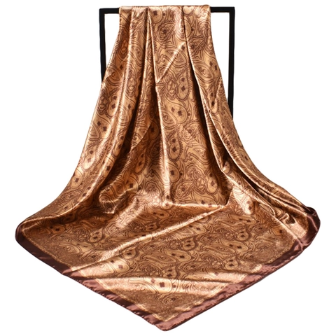 Paisley Square Scarf Satin Satin Like Retro Cashew Pattern Exotic Ethnic Style Women Headband Neck Accessory