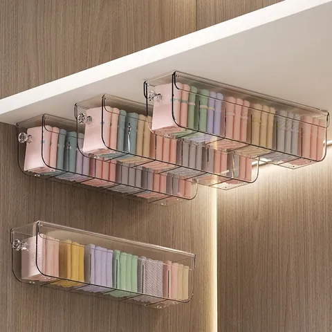 Wall Mounted Underwear Storage Box Transparent PET Multi Compartment Sock Organizer Closet Drawer Style Punch Free Cabinet Wardrobe