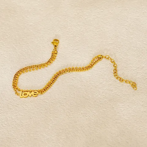Double Layered Bracelet 18K Gold Plated Stainless Steel Love Letter Pendant Bead Chain Adjustable Jewelry For Women