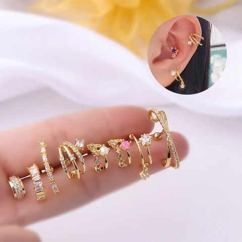 Stud De Piercing De Cartilage En Acier Inoxydable Forme D'Arc Cuivre Zircone Vis Arrière Boucle D'Oreille Helix Bijoux