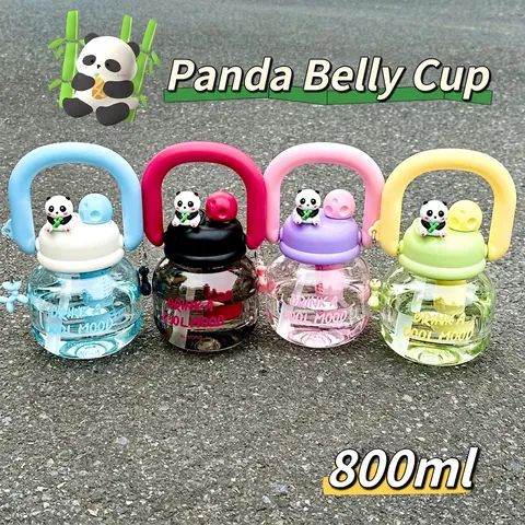 Tazza Panda In Plastica Portatile Cannuccia Multiuso Ermetica Con Presa Cartone Animato Viaggi Per Bambini Studenti