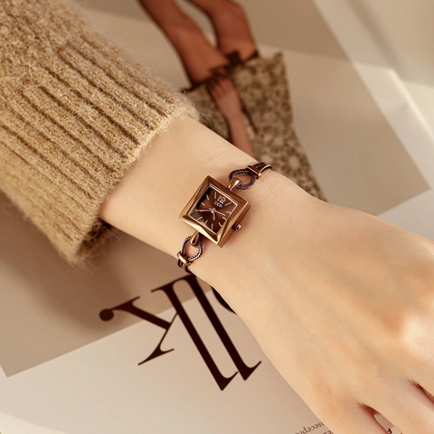 Elegant Women Quartz Watch Vintage Square Dial Alloy Braided Chain Bracelet Watch Fashion Jewelry Timepiece For Ladies