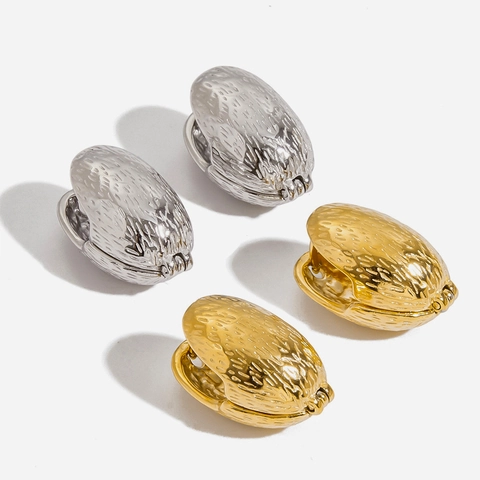 Vintage Hammered Oval Earrings Stainless Steel 14K Gold Plated French Style Retro Geometric Jewelry For Women Hypoallergenic