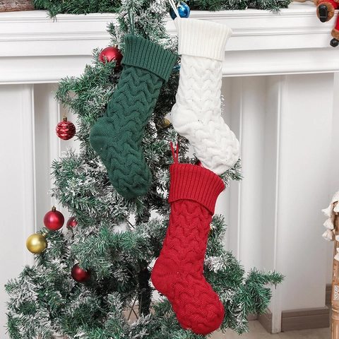 Calcetín Navideño Grande De Punto Trenzado Acrílico Adorno Festivo Bolsa De Regalo Colgante De Chimenea Estilo Clásico