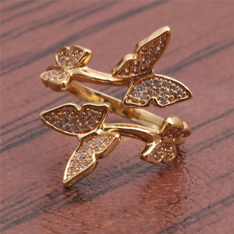 Anillo Aperto Farfalla Rame Micro Pave Zircone Regolabile Moda Elegante Gioielli Placcati Oro Per Donne
