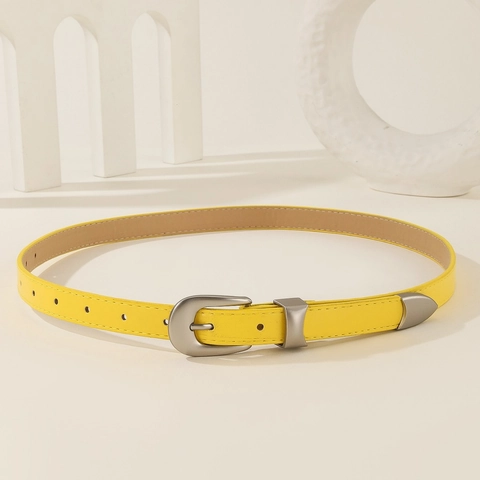 Cintura Sottile Vintage in Ecopelle da Donna Gialla Cinturino Casual Minimalista Con Fibbia ad Ardiglione in Lega Gioiello per Jeans