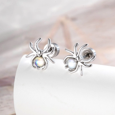 Piercing Cartílago Araña Acero Titanio Circón Ópalo Estilo Plata Nicho Moda Pendiente Cierre Rosca Unisex Accesorio