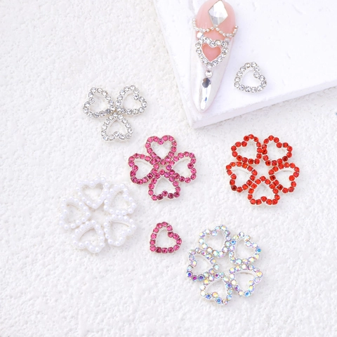 Ciondoli Per Unghie A Cuore Lega Cavo Pesca Strass Finta Perla Artificial San Valentino Decorazioni Manicure Stile Dolce