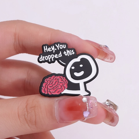 Broche Rigolote en Émail Cerveau Dessin Animé Hey You Dropped This Pin's Cerveau pour Halloween Accessoire de Sac