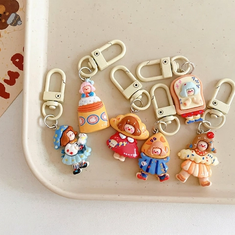 Portachiavi Kawaii Ragazza Cartone Animato Serie Alimentare Ornamento In Resina Per Zaino Accessori Regalo Carino