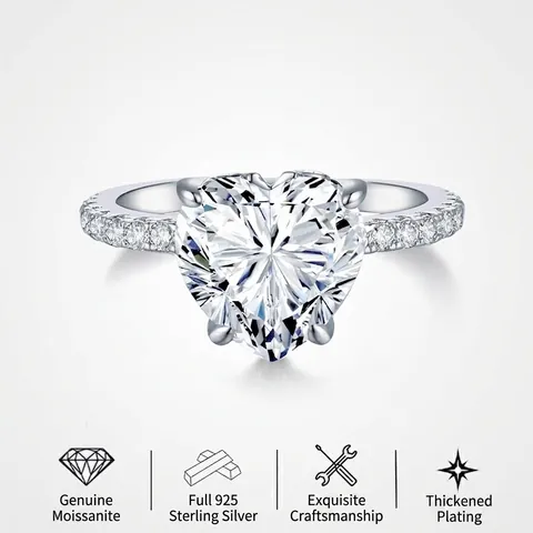Hart Moissaniet Ring 925 Sterling Zilver Hartvormig Bruiloft Verloving Luxe Elegant Voor Vrouwen