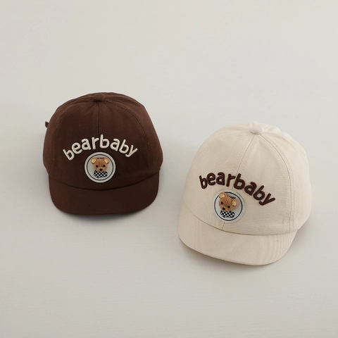 Berretto da Baseball per Bambini con Patch Orso Cartone Animato Ricamo Cappello da Sole in Cotone Regolabile per Neonati Maschi Femmine