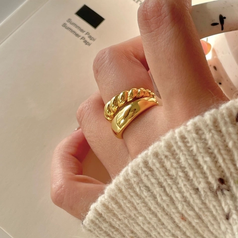 925 Sterling Silver Ring Twisted Rope Smooth Dome Minimalist Irregular Geometric Stackable Adjustable For Women