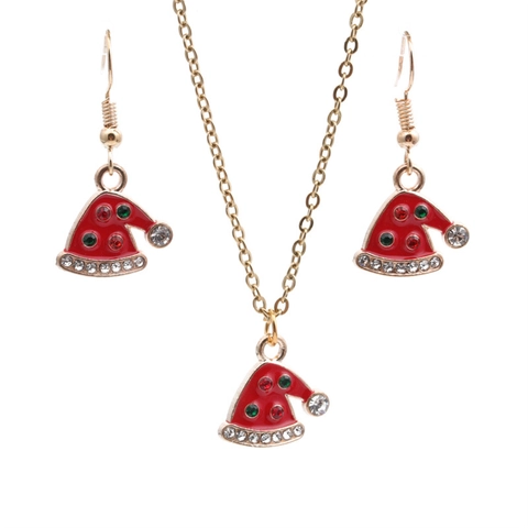 Collana E Orecchini Con Cappello Di Natale Lega Smalto Strass Accessori Per Gioielli Festivi Per Donne Ragazze Rosso