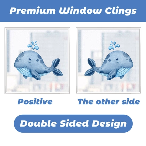 Ocean World Window Clings Sea Animals Static PVC Double Sided Waterproof Wall Stickers Kids Room Nursery Watercolor